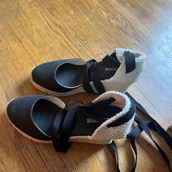 Soludos espadrille black tie up wedge size 5 - Picture 3 of 5